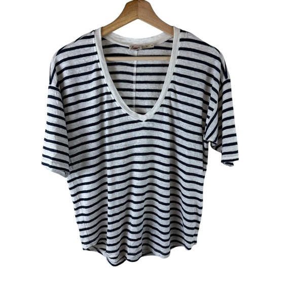 Faherty Oceanside Linen V-Neck Tee Striped 100% Linen Small - Picture 3 of 7